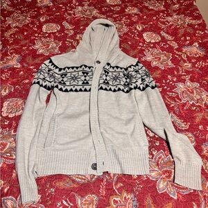 Gray Hooded men Sweater with Pattern